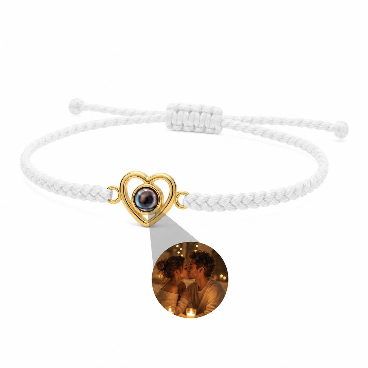 Personalisierbares Fotoband, geflochtenes Band, Herzanhänger mit Projektion, Modell Pyralie