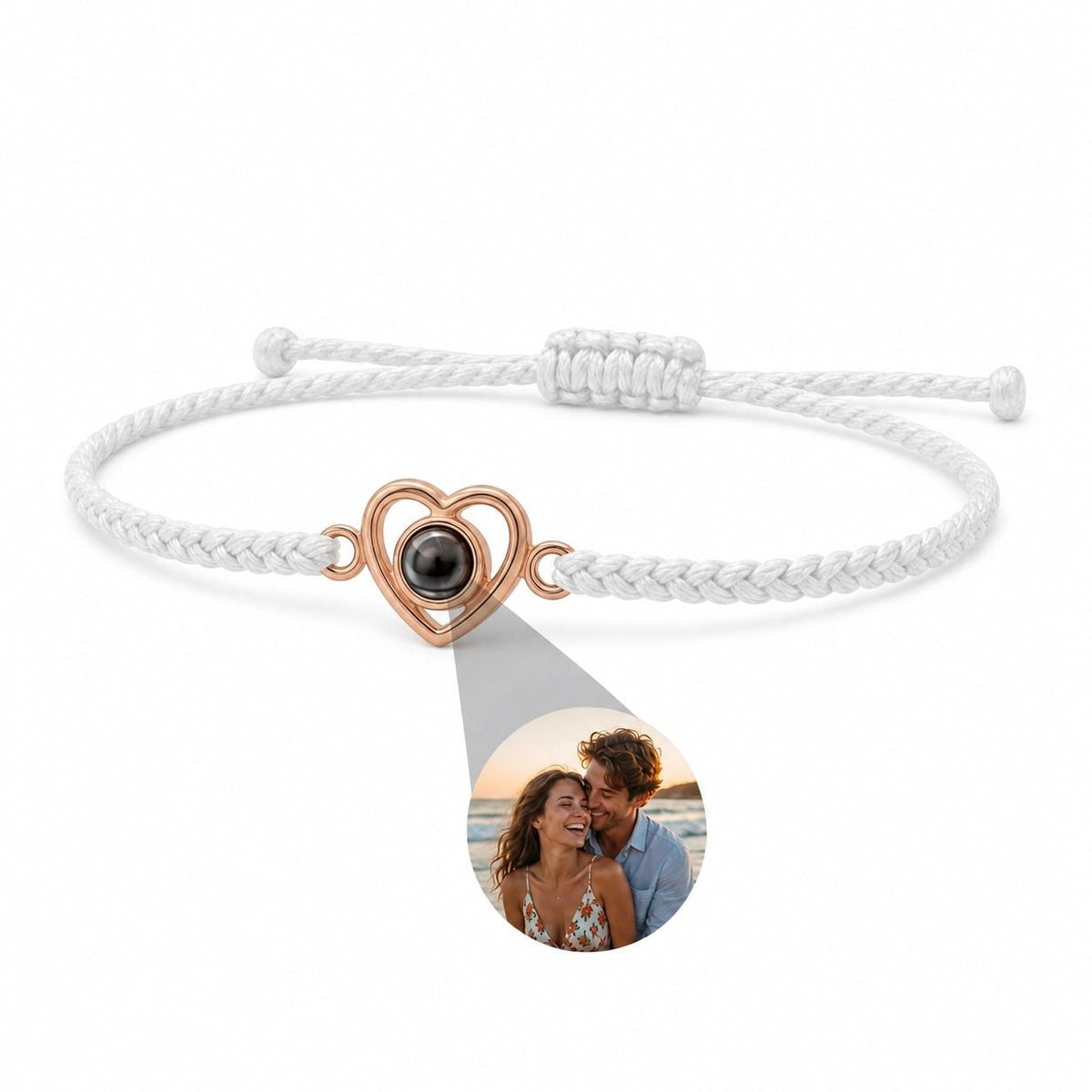 Personalisierbares Fotoband, geflochtenes Band, Herzanhänger mit Projektion, Modell Pyralie