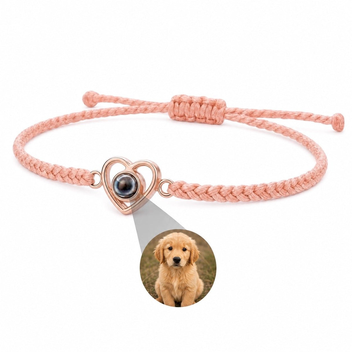 Personalisierbares Fotoband, geflochtenes Band, Herzanhänger mit Projektion, Modell Pyralie