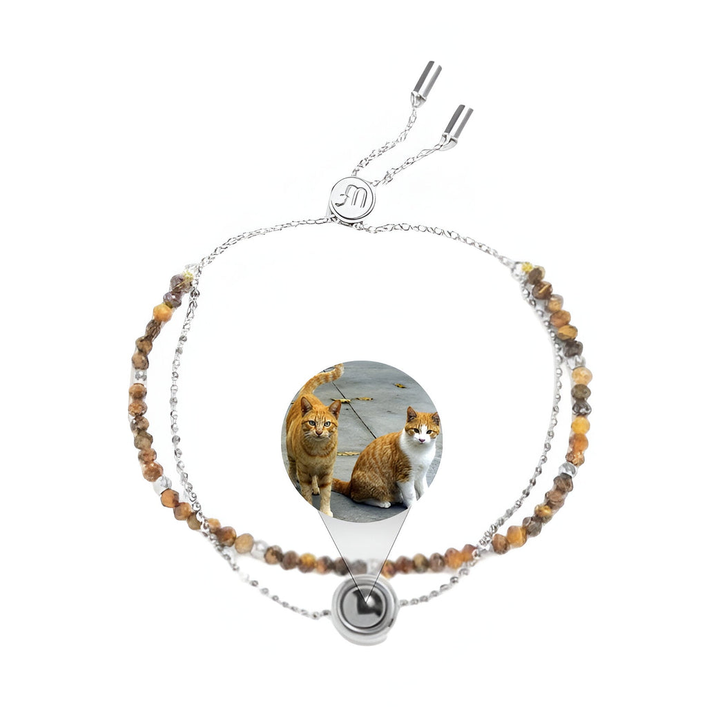 Bracelet photo personnalisé, double rang, en pierres naturelles, modèle Tila - La Boutique du Bracelet