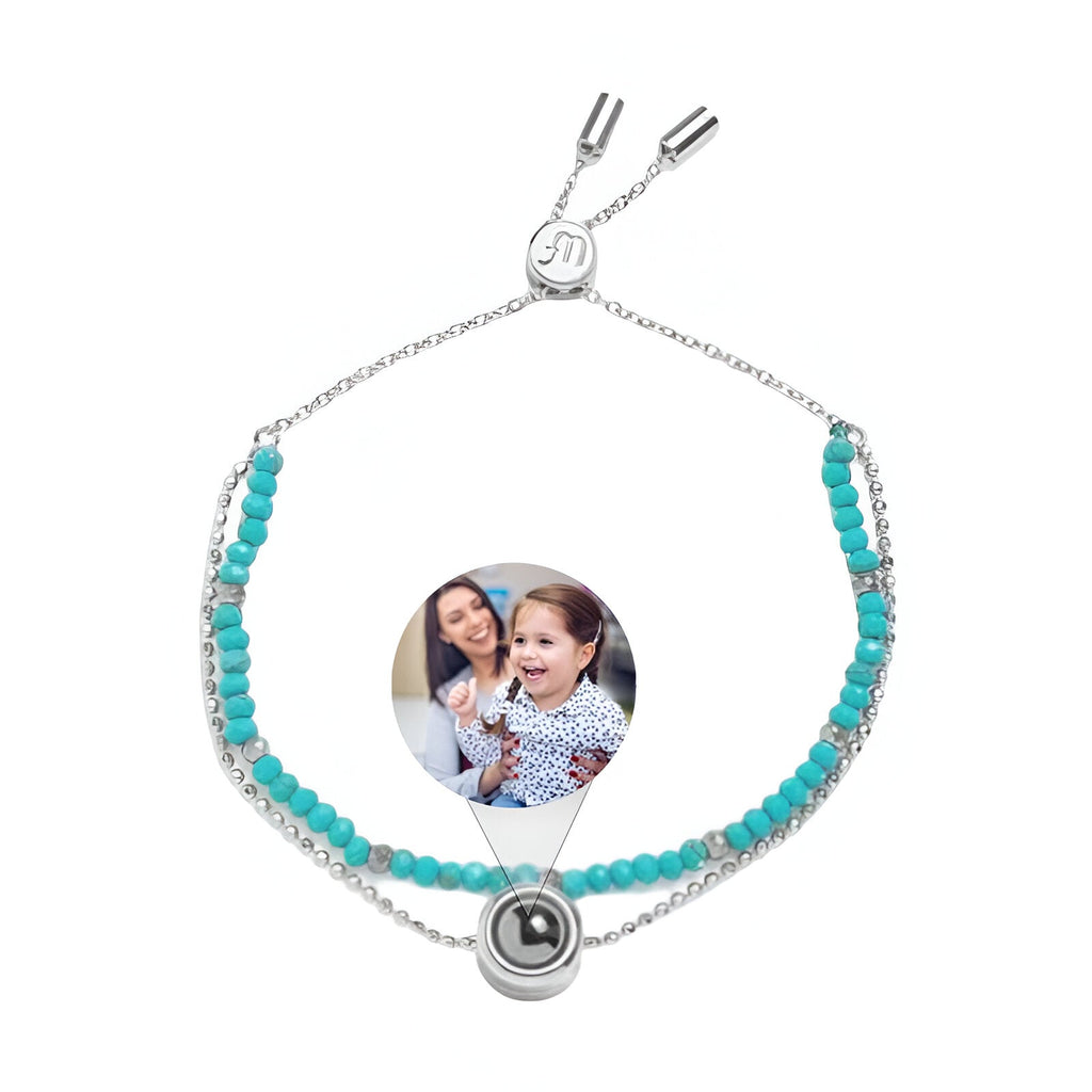 Bracelet photo personnalisé, double rang, en pierres naturelles, modèle Tila - La Boutique du Bracelet