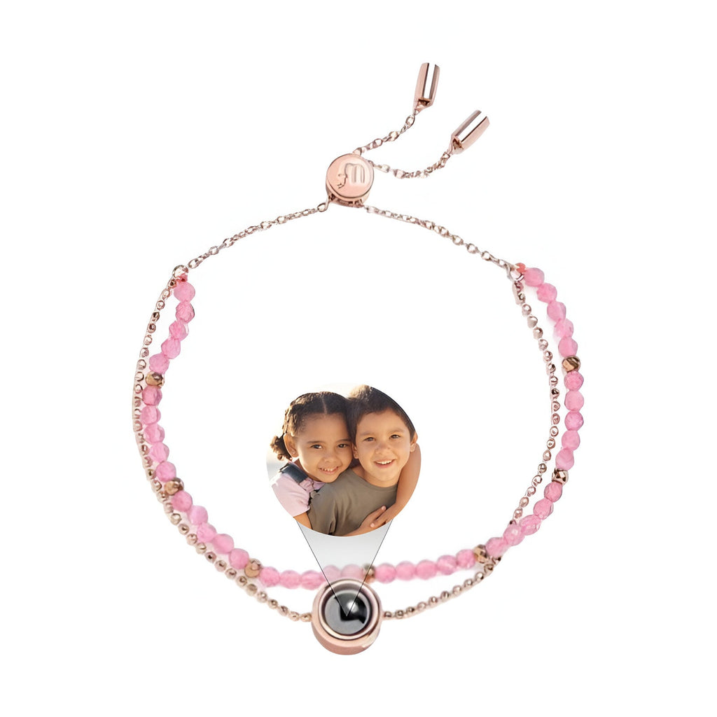Bracelet photo personnalisé, double rang, en pierres naturelles, modèle Tila - La Boutique du Bracelet