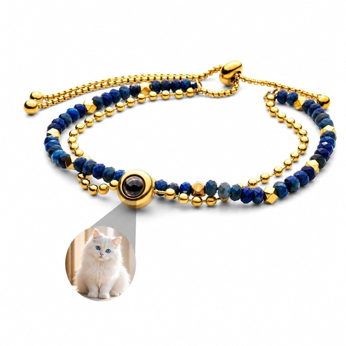 Bracelet photo personnalisé, double rang, en pierres naturelles, modèle Tila