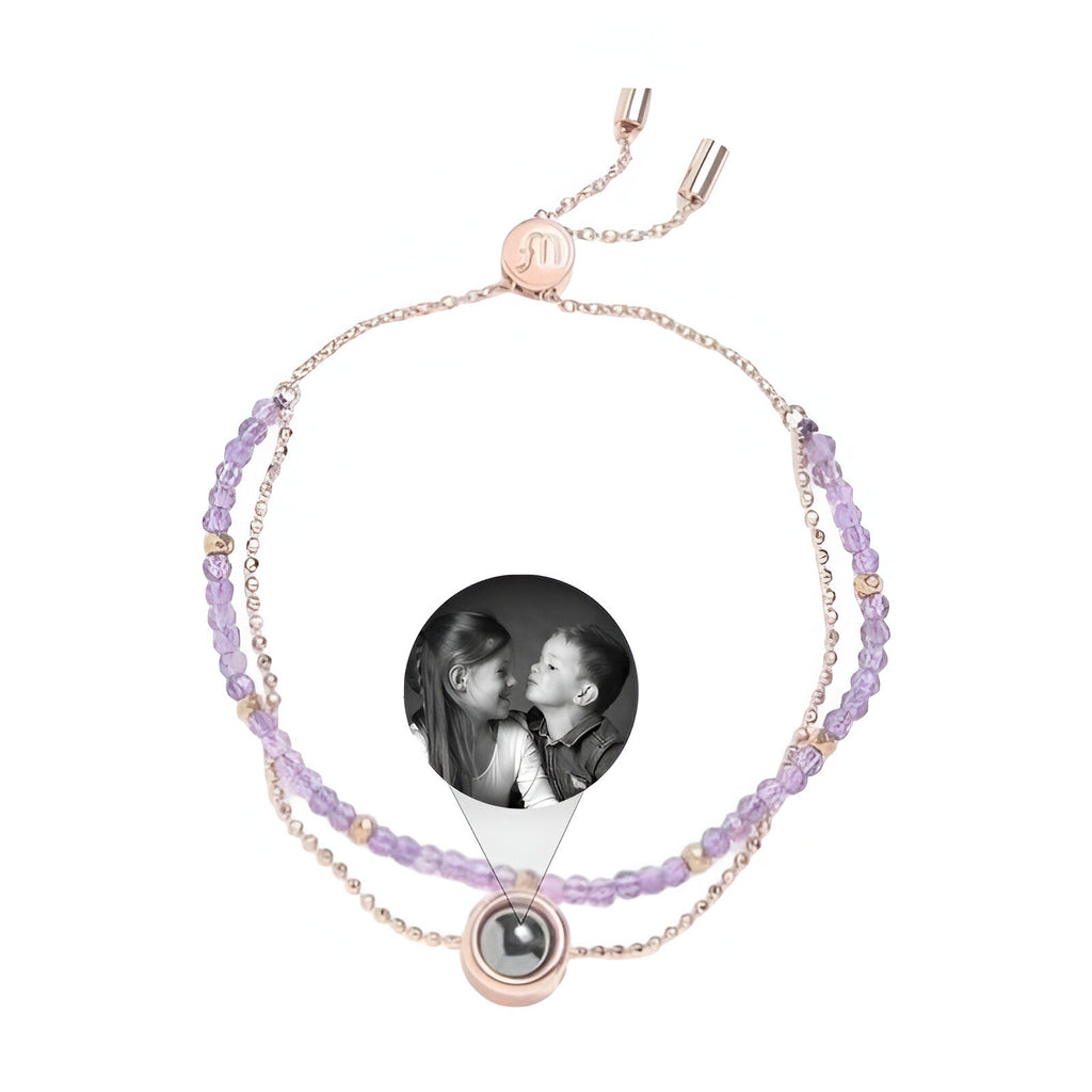 Bracelet photo personnalisé, double rang, en pierres naturelles, modèle Tila - La Boutique du Bracelet
