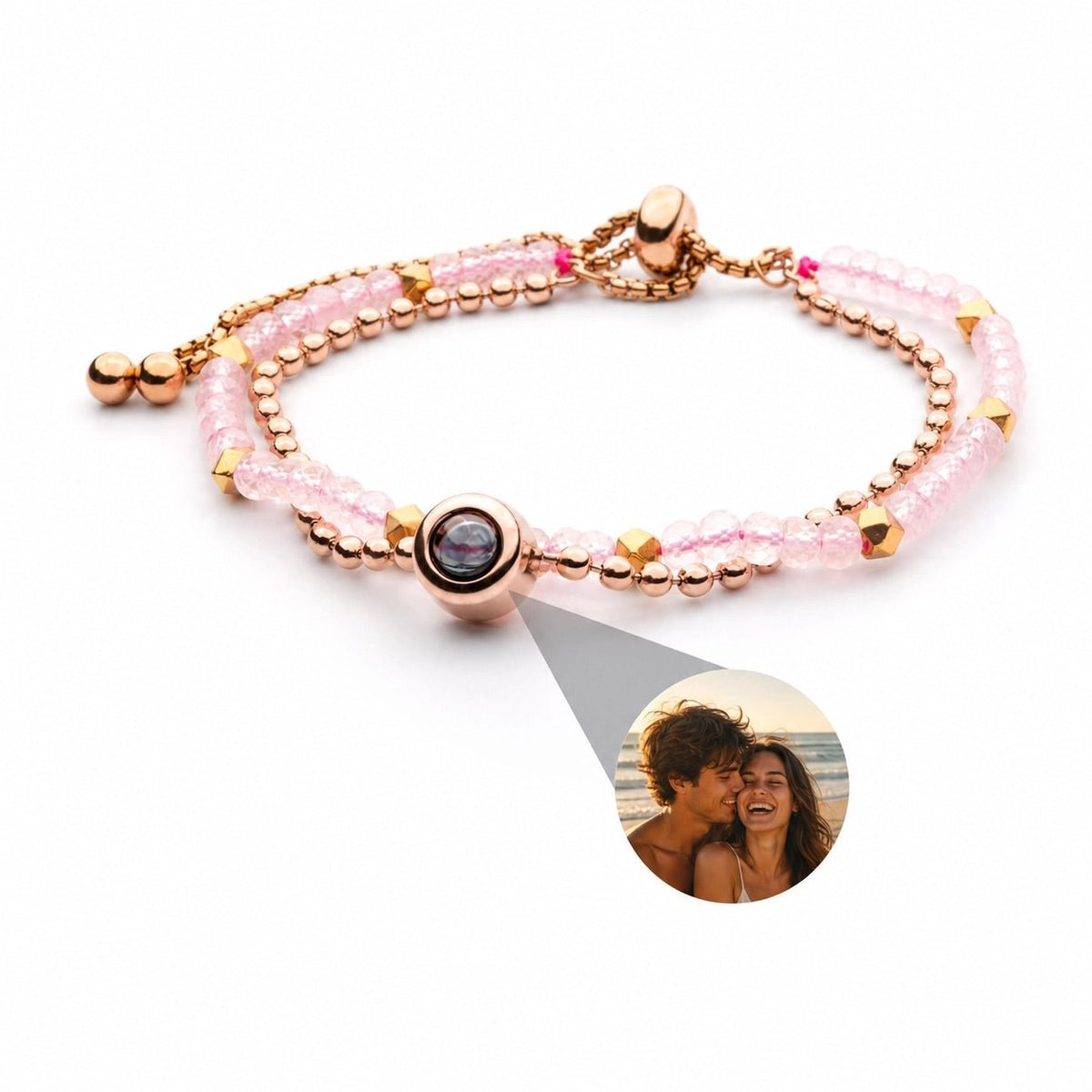 Bracelet photo personnalisé, double rang, en pierres naturelles, modèle Tila