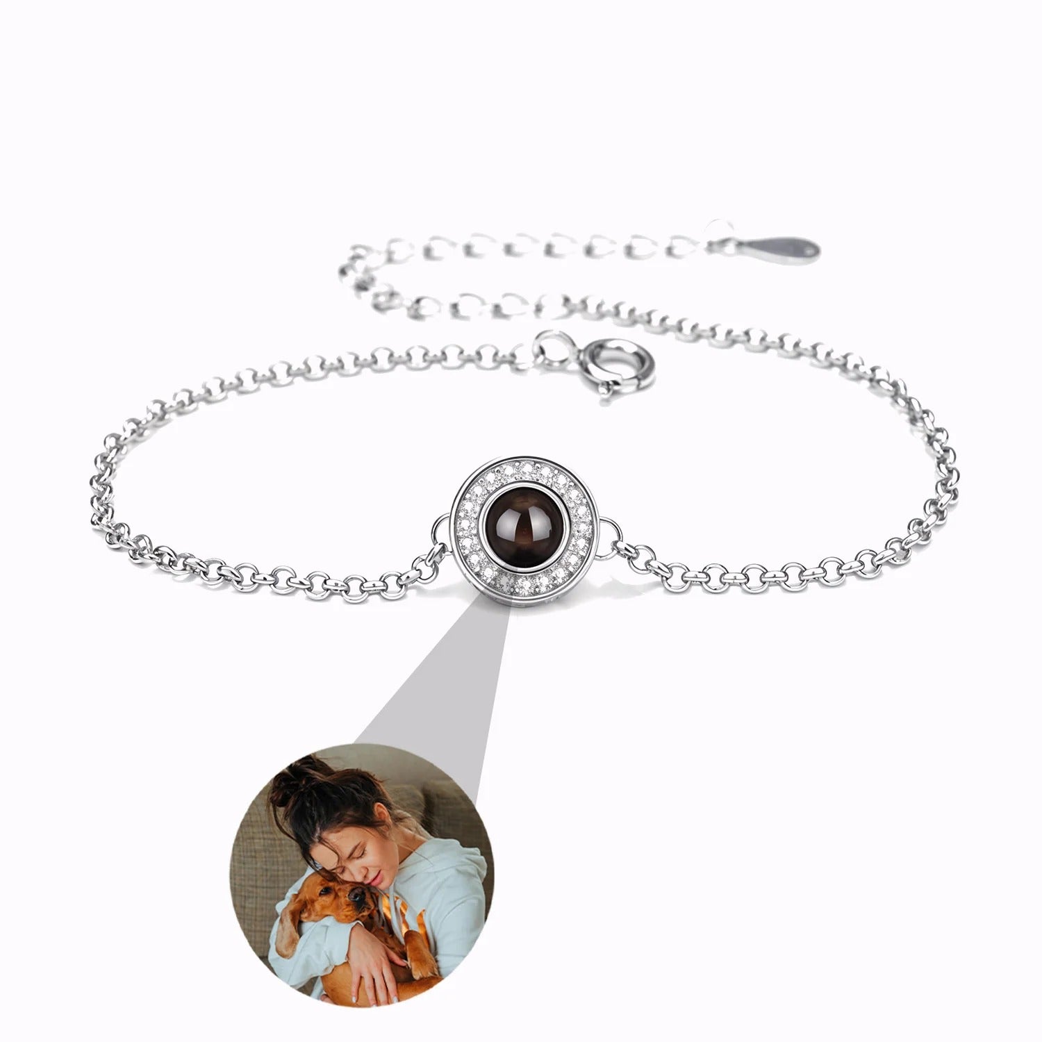 Bracelet photo personnalisé en acier inoxydable, serti d'oxyde de zirconium, modèle Zania - La Boutique du Bracelet