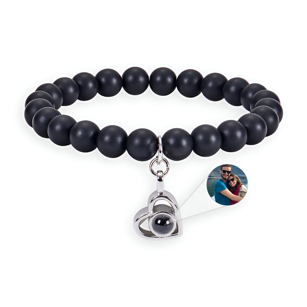 Bracelet photo personnalisé, en pierres naturelles, motif cœur, modèle Flor - La Boutique du Bracelet