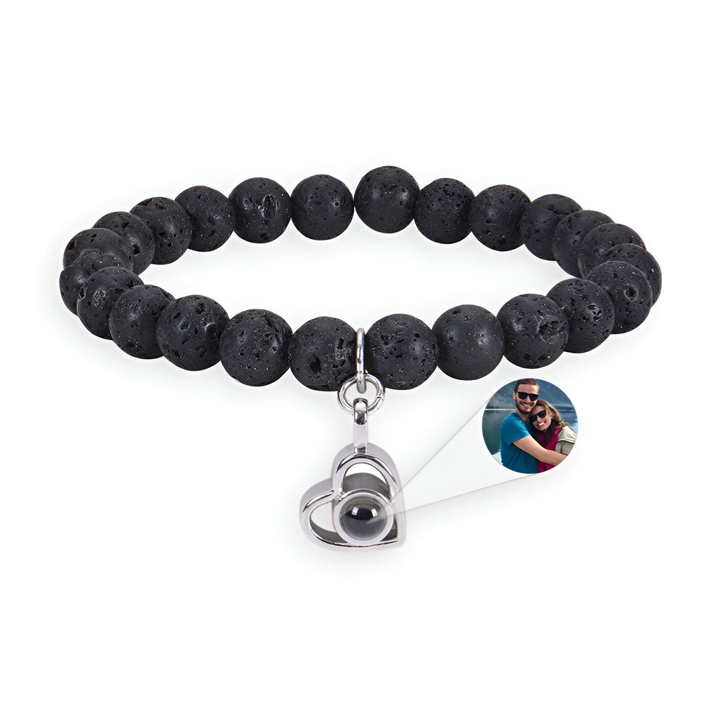 Bracelet photo personnalisé, en pierres naturelles, motif cœur, modèle Flor - La Boutique du Bracelet