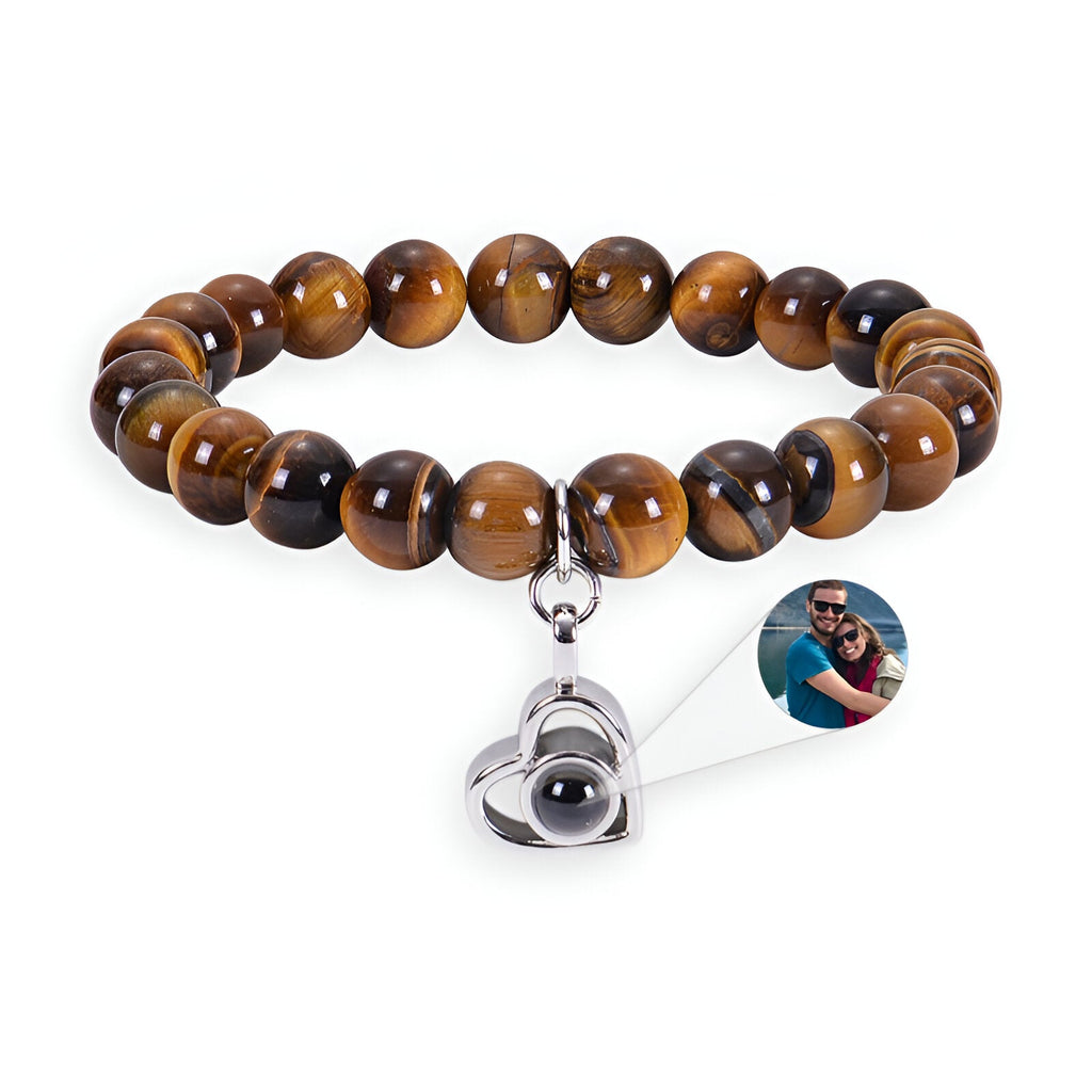 Bracelet photo personnalisé, en pierres naturelles, motif cœur, modèle Flor - La Boutique du Bracelet