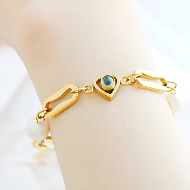 Pulsera personalizada con foto en titanio, adornada con perlas de agua dulce, modelo Madie