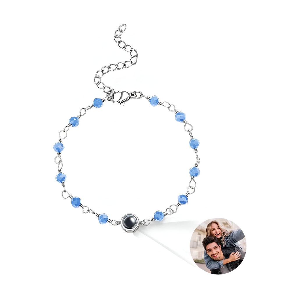 Bracelet photo personnalisé en titane, orné de pierres de cristal, modèle Azul - La Boutique du Bracelet