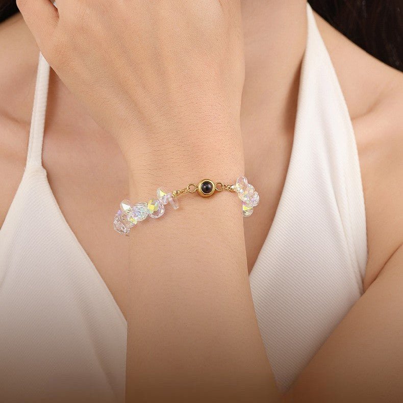 Bracelet personnalisé à projection photo, perles de cristal facettées irisées, modèle Kazal