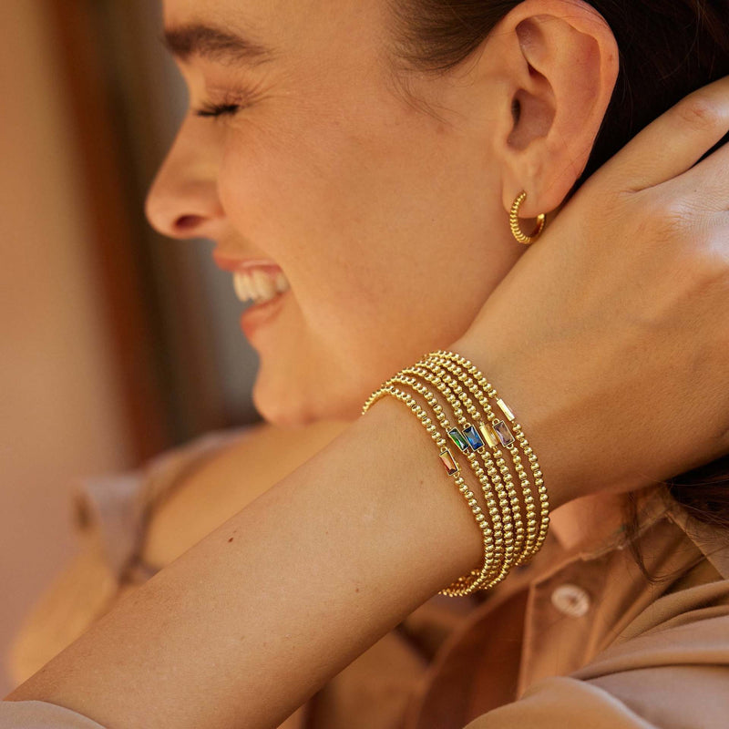 Pulsera con piedra de nacimiento, de titanio, con cuentas, sencilla y ligera, modelo Fina