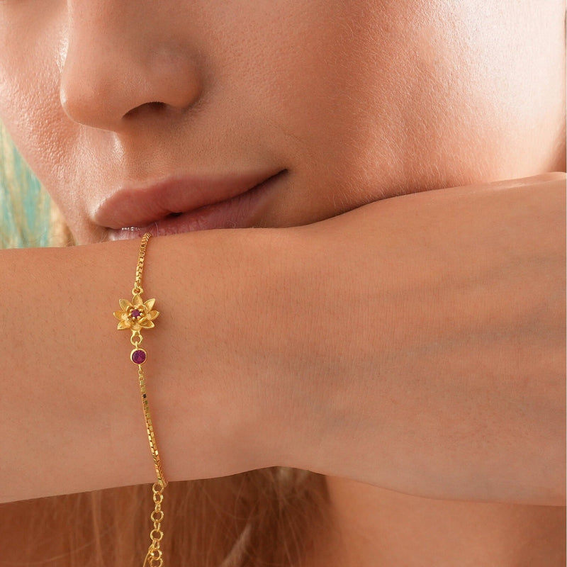 Pulsera piedra de nacimiento, flor de nacimiento, de titanio, fina, moderna, modelo Kinou