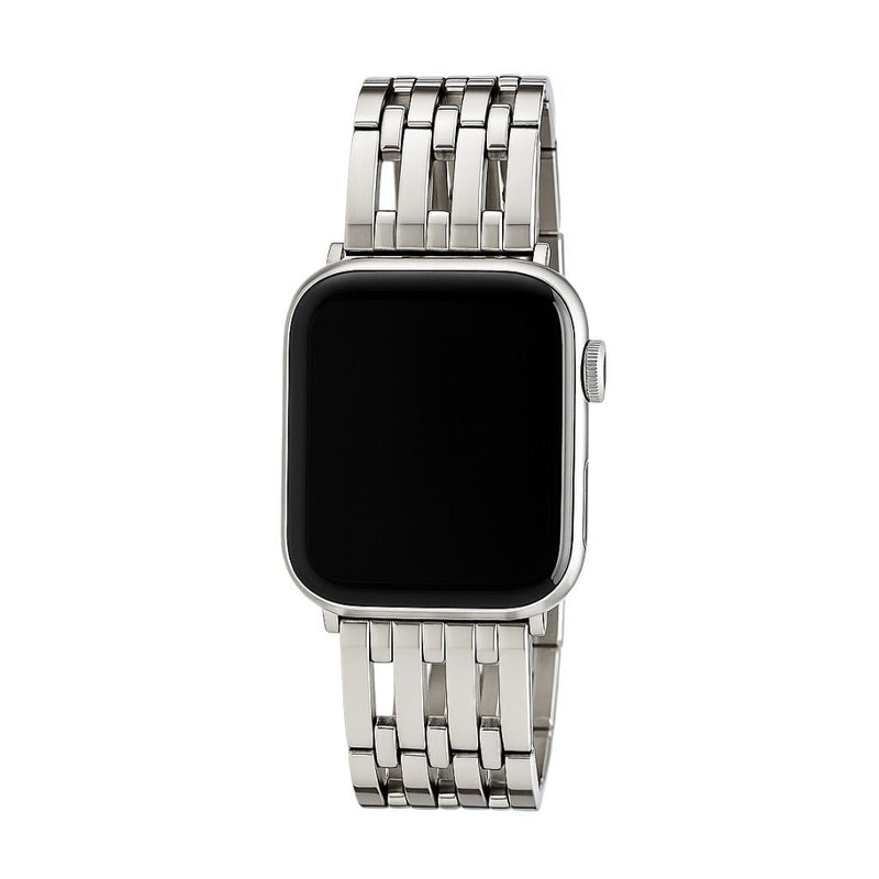 Bracelet argent chic en métal pour Apple Watch avec maillons larges et fermoir élégant.
