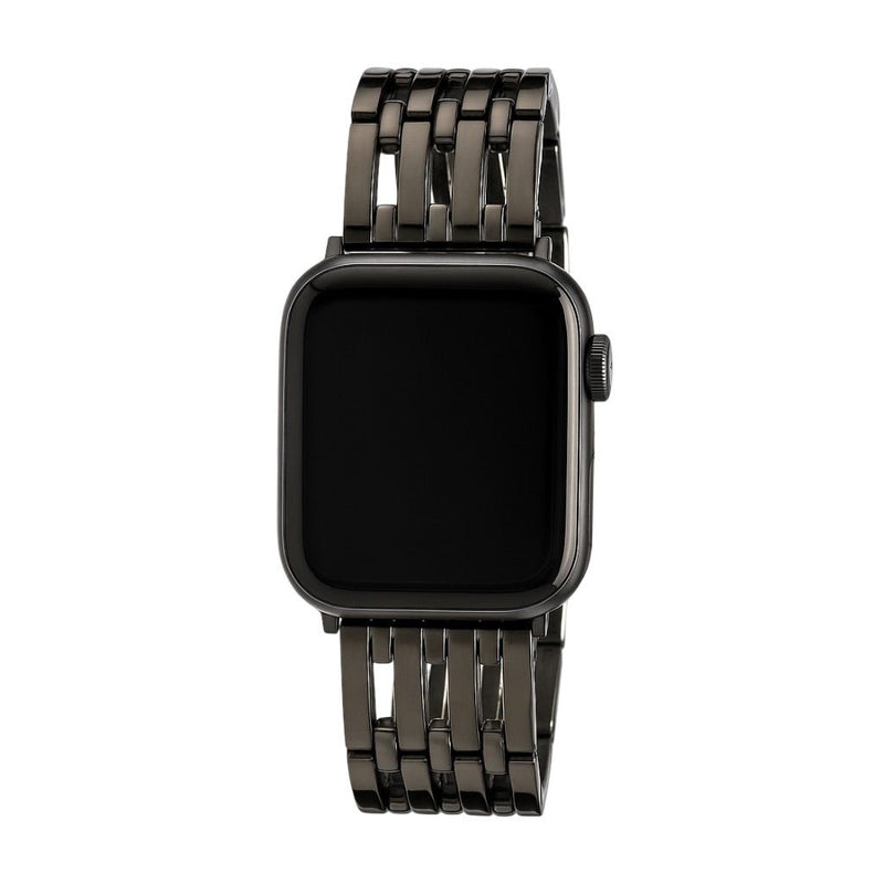 Bracelet chic noir en métal tressé pour Apple Watch, modèle Princia, taille 38 à 42 mm.