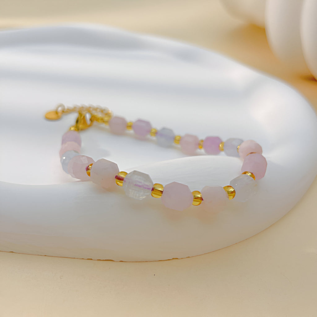 Bracelet pour femme, en acier inoxydable, pierres de morganite, modèle Melita - La Boutique du Bracelet