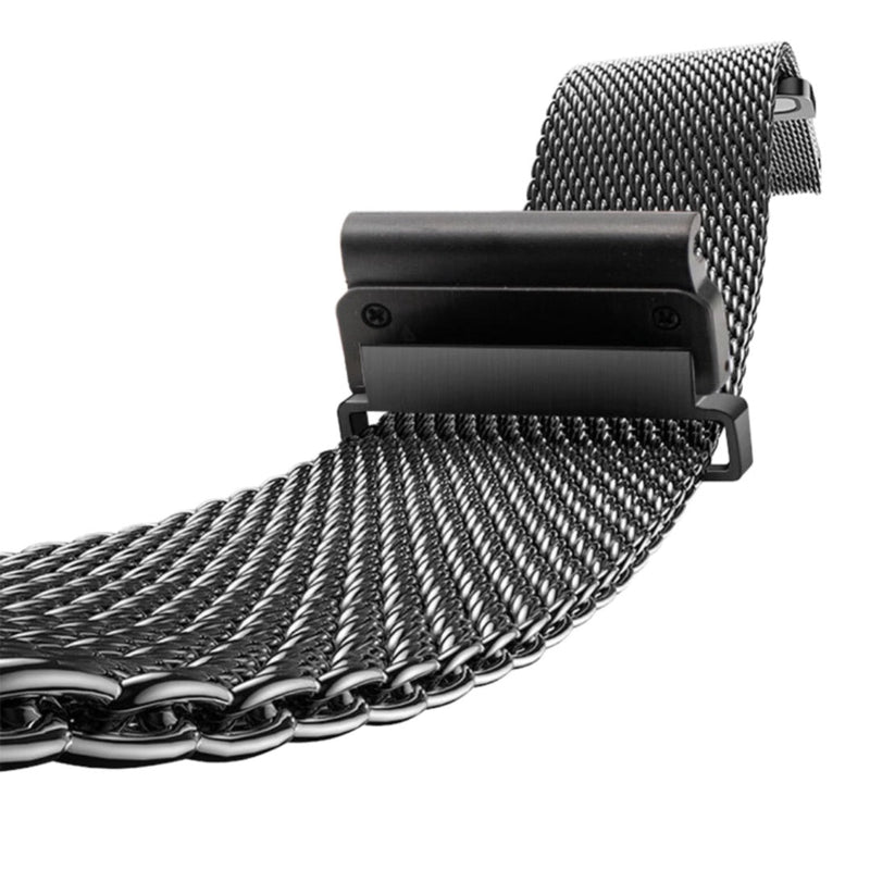 Bracelet maille milanaise en acier inoxydable noir pour montre connectée Garmin.