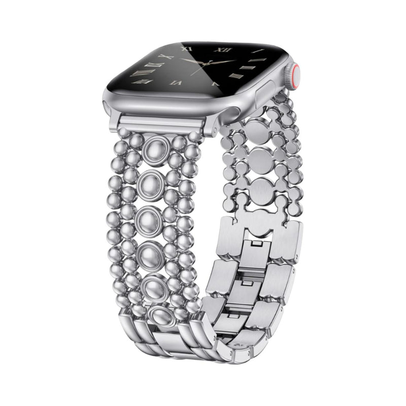 Women's Smartwatch Bracelet, Two-Tone Beaded Links, Adjustable Metal Alloy, Clip Clasp, Elegant Jewelry, Arline Model