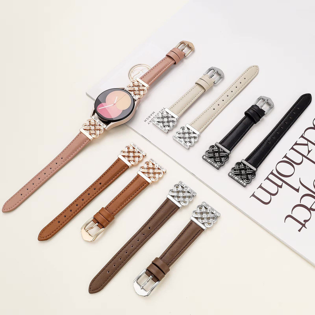 Bracelet SmartWatch, connecteurs en D sertis de zircons, lanière bicolore, modèle Loukie