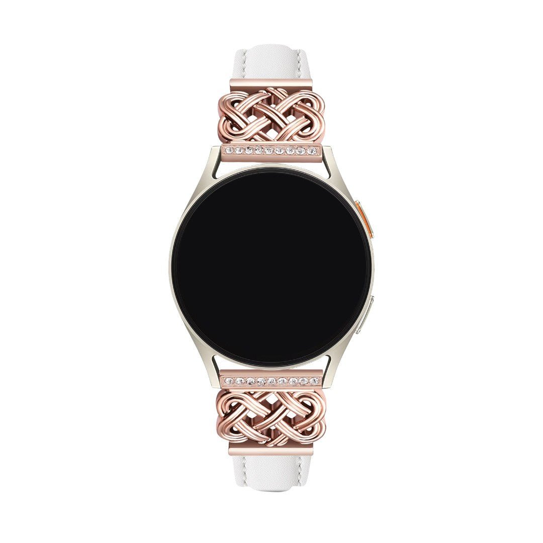 Bracelet SmartWatch, connecteurs en D sertis de zircons, lanière bicolore, modèle Loukie