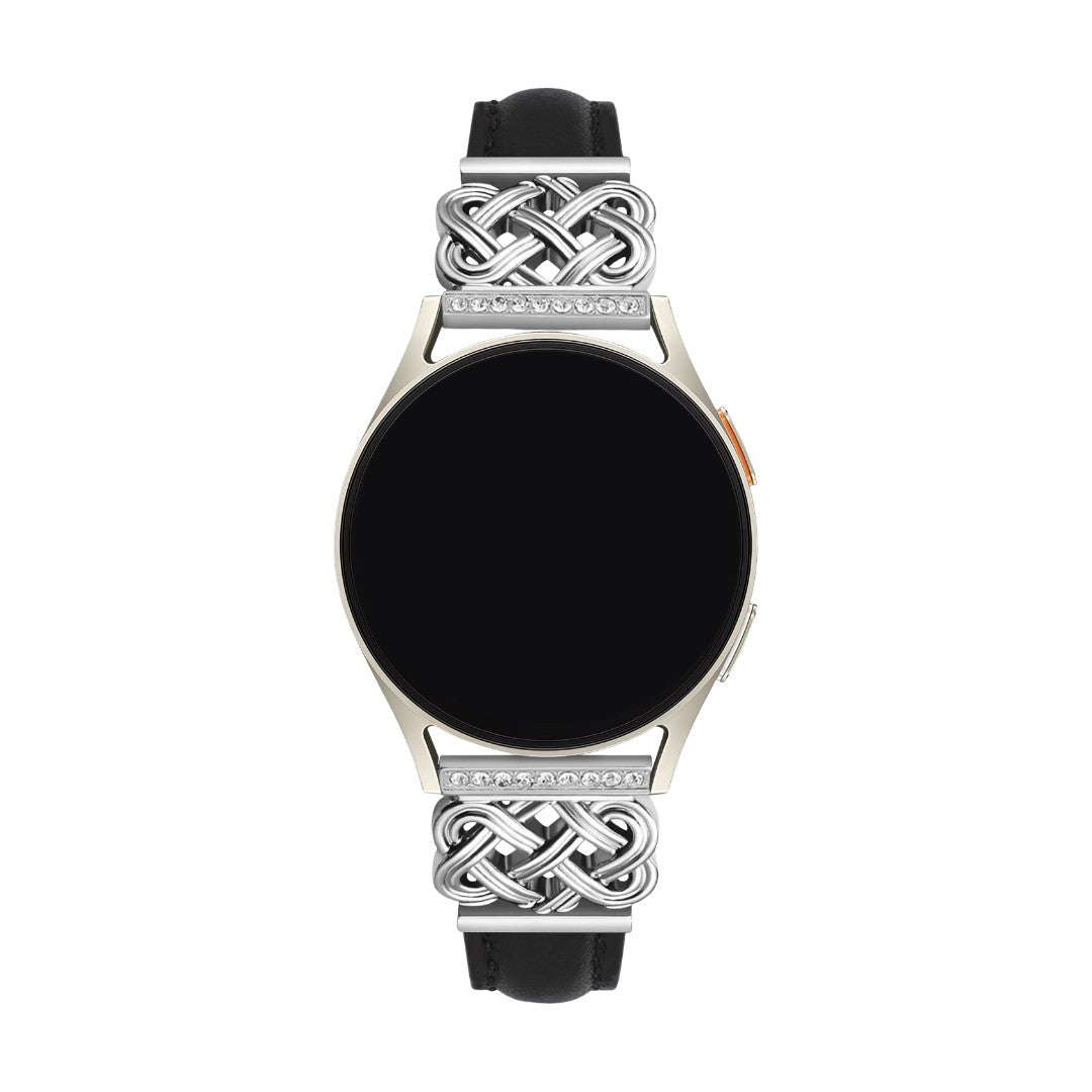 Bracelet SmartWatch, connecteurs en D sertis de zircons, lanière bicolore, modèle Loukie
