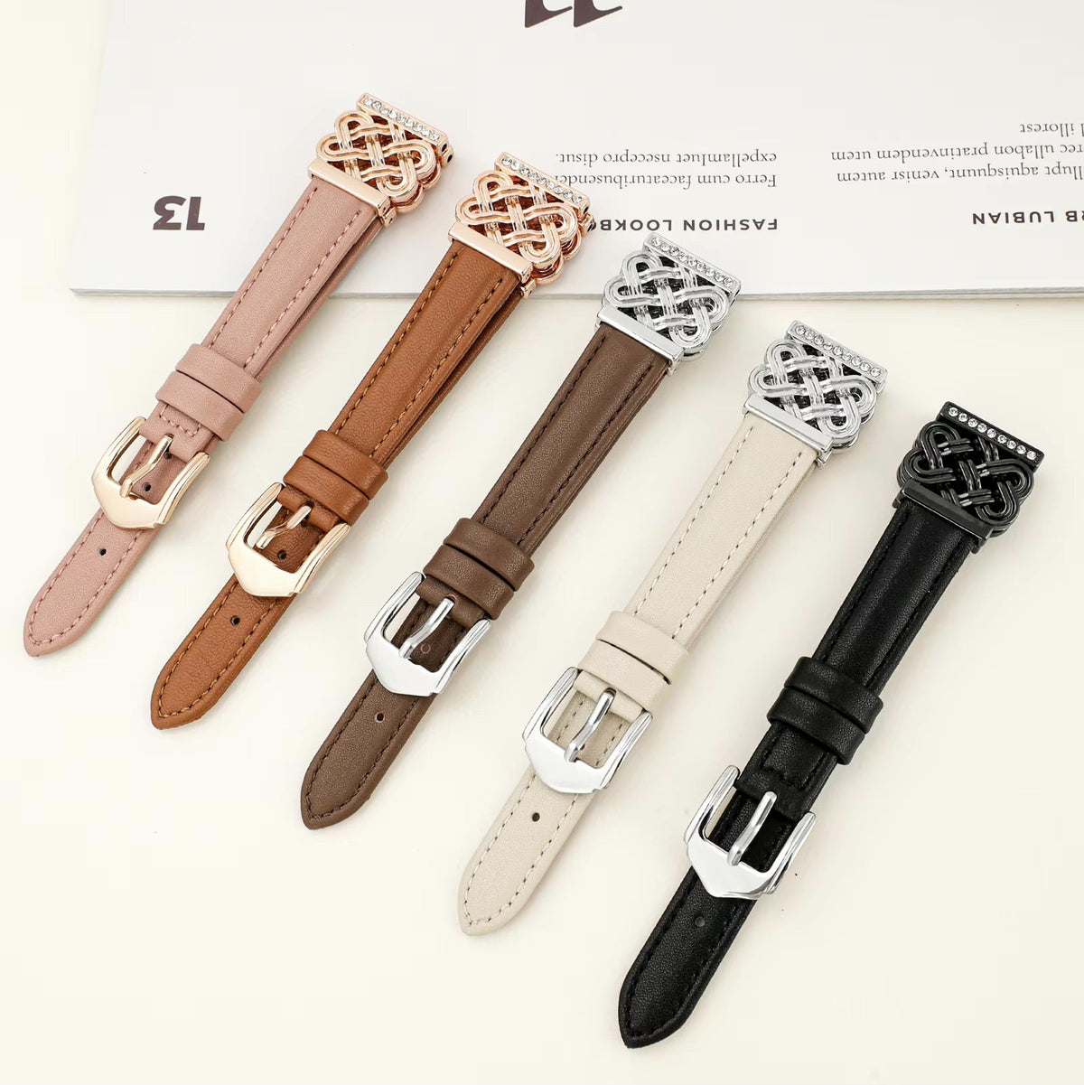 Bracelet SmartWatch, connecteurs en D sertis de zircons, lanière bicolore, modèle Loukie