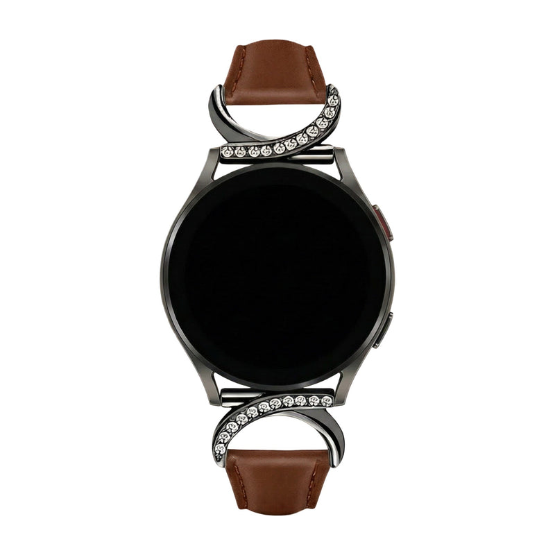 Armband für Smartwatch, Leder und Ziersteine, gepflegtes Aussehen für Uhr von Samsung, Ice Watch, Garmin, Modell Carla