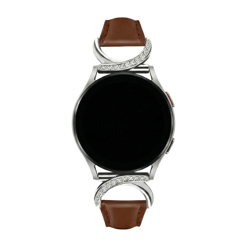 Armband für Smartwatch, Leder und Ziersteine, gepflegtes Aussehen für Uhr von Samsung, Ice Watch, Garmin, Modell Carla