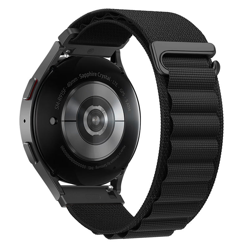 Bracelet noir en nylon résistant avec boucle en acier inoxydable pour Huawei Watch Kapri, style robuste et moderne.