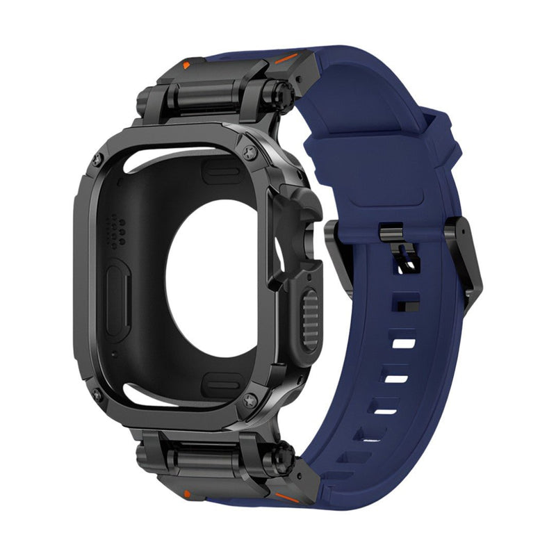 Bracelet bleu en TPU avec coque noire robuste anti-choc pour montre connectée, design sport, fixation sécurisée.