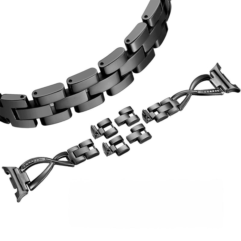 Bracelet métal gris anthracite maille solide avec boucle croisée décorée de zircons pour Samsung Watch.