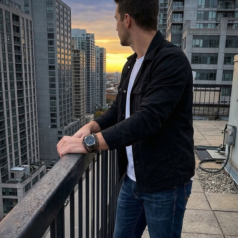 Bracelet Samsung Watch 8 simili vegan et œil de tigre, bracelet multi rangs avec croix, style moderne ajustable, modèle Alister