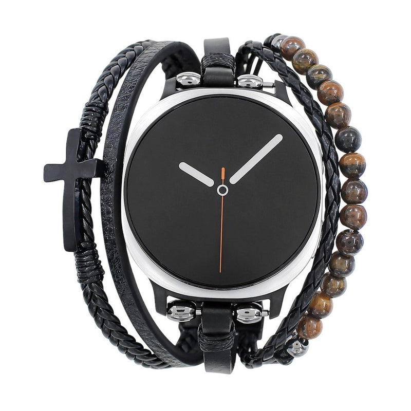 Bracelet Samsung Watch 8 simili vegan et œil de tigre, bracelet multi rangs avec croix, style moderne ajustable, modèle Alister