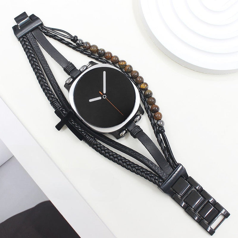 Bracelet Samsung Watch 8 simili vegan et œil de tigre, bracelet multi rangs avec croix, style moderne ajustable, modèle Alister