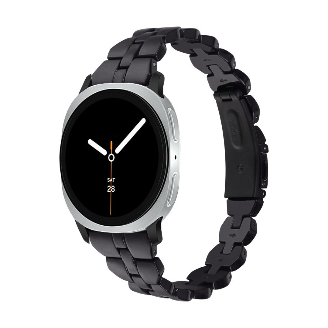 Bracelet en résine noire avec maille épaisse chic, boucle déployante en acier pour Galaxy Watch 8 Ultra.