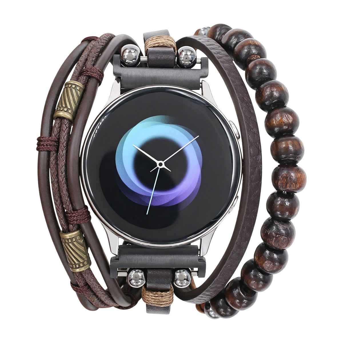 Armbånd til Samsung Watch / Huawei Watch / Garmin Quick Release / Ice Watch med flere rækker, naturlige træperler, justerbar kliklås, elegant etnisk stil, model Ipsène