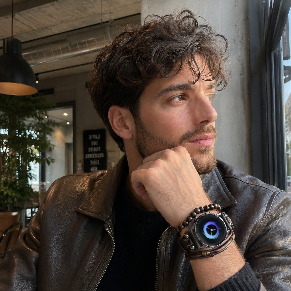 Armbånd til Samsung Watch / Huawei Watch / Garmin Quick Release / Ice Watch med flere rækker, naturlige træperler, justerbar kliklås, elegant etnisk stil, model Ipsène