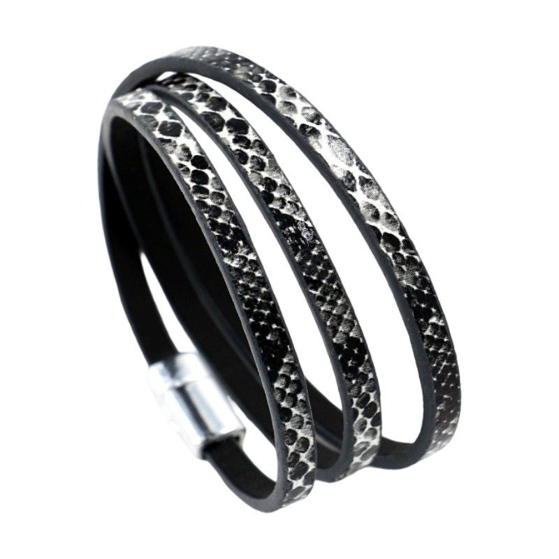 Serpza multi-wrap snake bracelet, cord bracelet with snakeskin effect, vegan faux leather bracelet with magnetic clasp, Serpza model