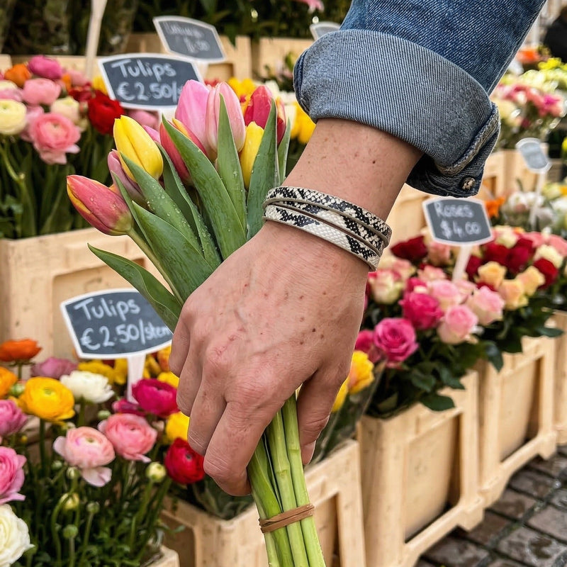 Bracelet serpent multi tours, bracelet cordon effet peau de serpent, bracelet en simili vegan avec fermoir magnétique, modèle Serpza