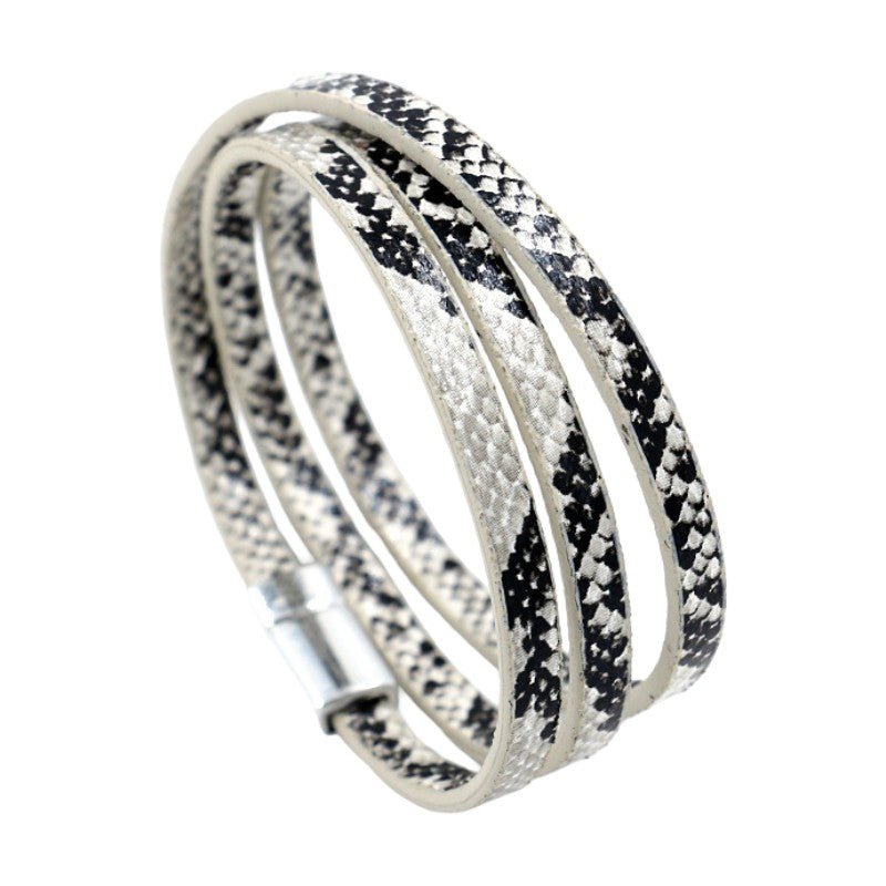 Serpza multi-wrap snake bracelet, cord bracelet with snakeskin effect, vegan faux leather bracelet with magnetic clasp, Serpza model