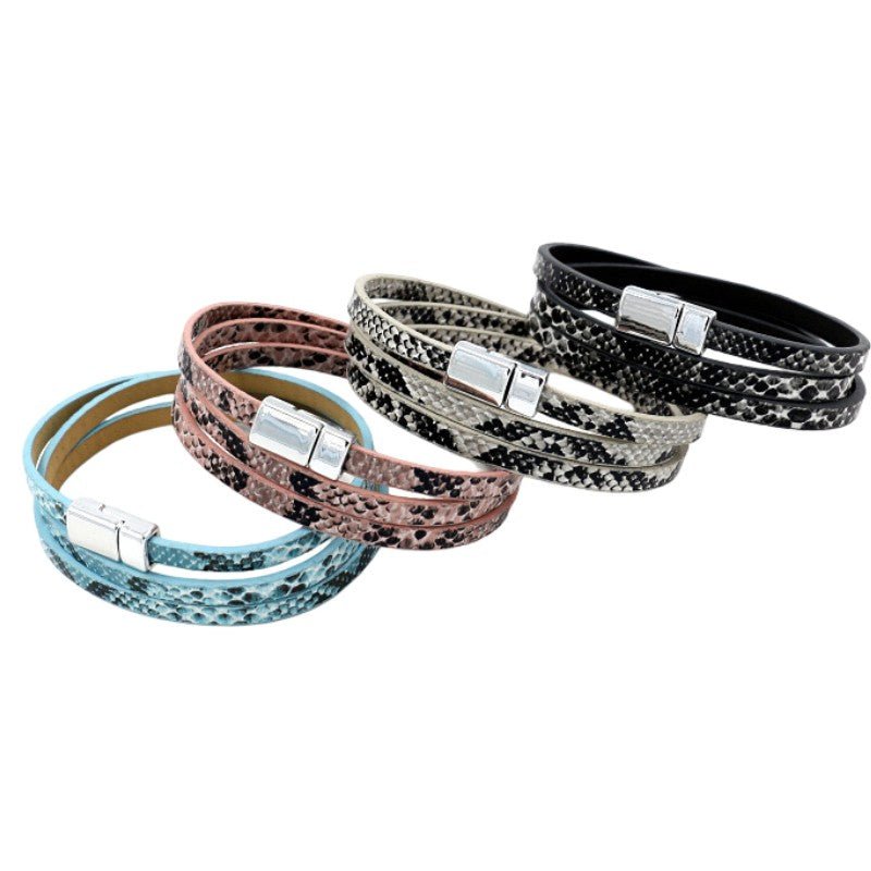 Serpza multi-wrap snake bracelet, cord bracelet with snakeskin effect, vegan faux leather bracelet with magnetic clasp, Serpza model