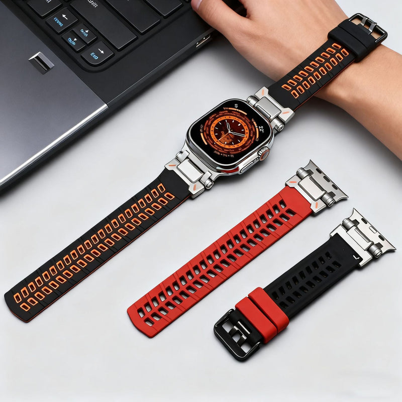 Silicone bracelet for Apple Watch, perforated design, ideal for sports, sturdy pin buckle, Thorus model