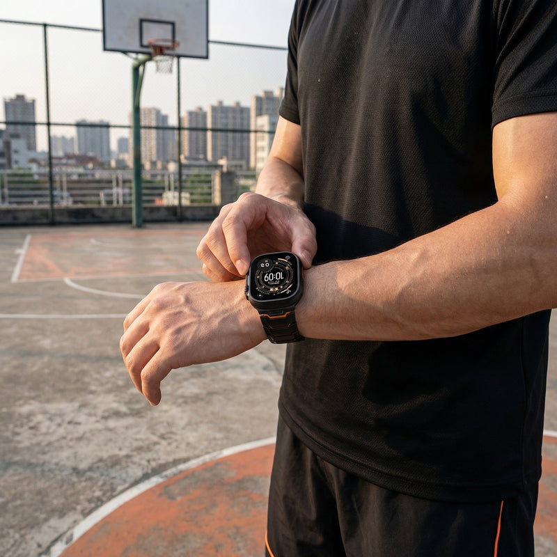 Sport Bracelet for Apple Watch, Titanium and FKM, Magnetic Clasp, Adjustable Men's Bracelet, Extreme Comfort, Hypnos Model