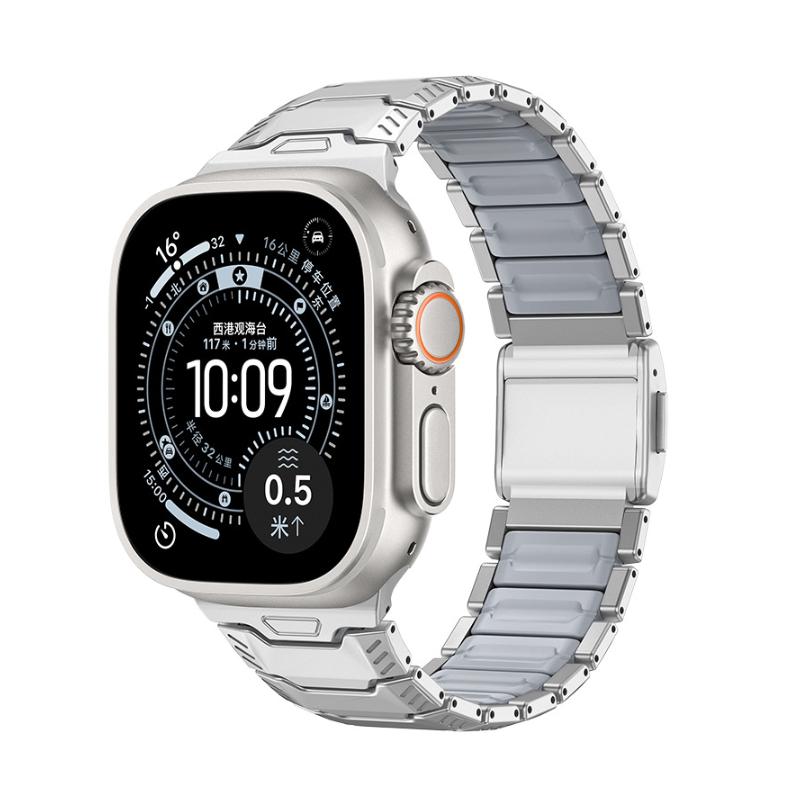 Bracelet Apple Watch en titane et silicone, fermeture magnétique, style chevalier, modèle Hypnos