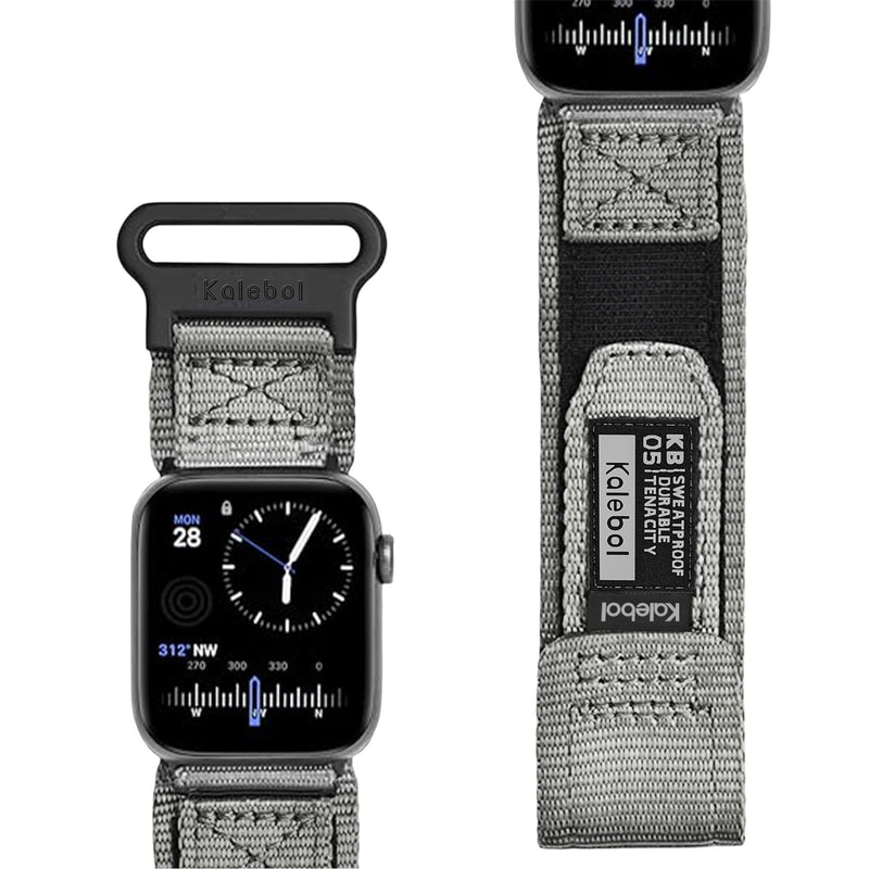 Bracelet nylon gris à velcro sweatproof Kalebol Edition pour Apple Watch ajustable.