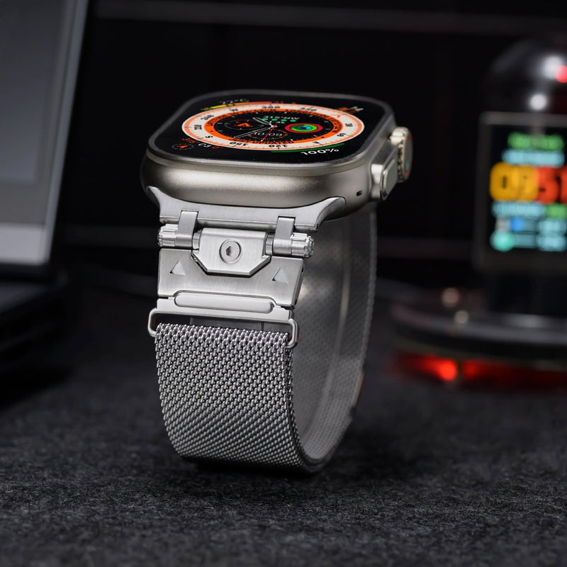 Bracelet magnétique en acier inoxydable gris à mailles fines pour Apple Watch, ajustable, modèle Juice.