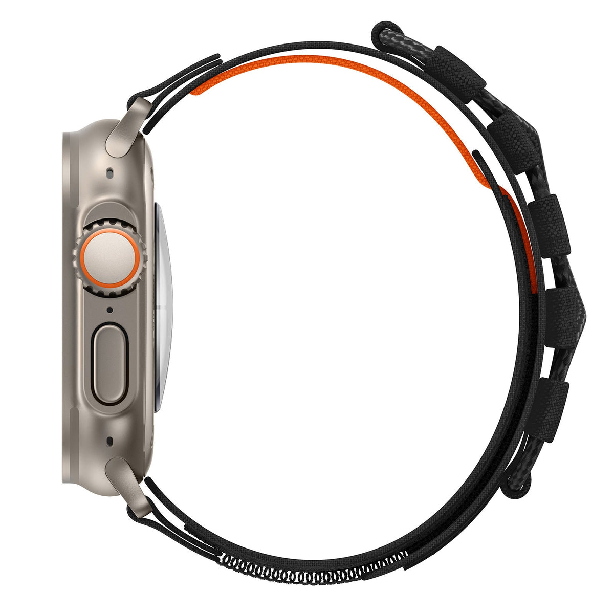 Bracelet tactique noir en nylon avec boucle ajustable pour Apple Watch, modèle Diemio, édition montagne et escalade.