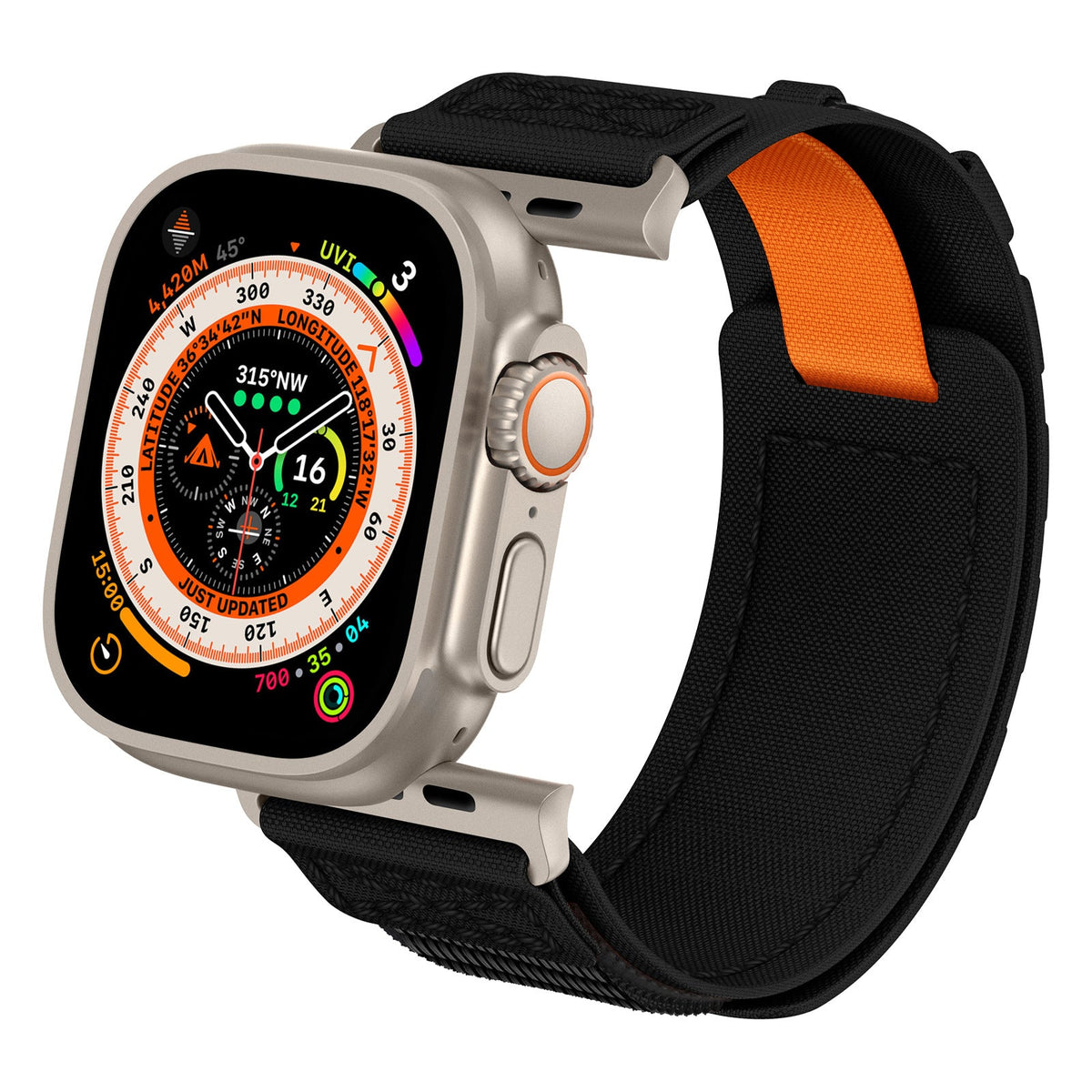 Bracelet nylon noir ajustable edition montagne et escalade pour Apple Watch Diemio.