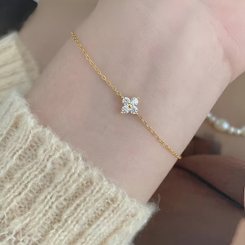 Pulsera trébol de 4 hojas brillante, de cobre, para mujer, modelo Celandine
